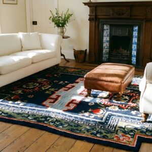 Pomegranate Design Antique Floral Geometric Blue Chinese Saddle Horse Cover Rug (SKU 25328) - room view