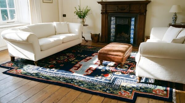 Pomegranate design antique floral geometric blue chinese saddle horse cover rug 10 Pomegranate design antique floral geometric blue chinese saddle horse cover rug (sku 25328) - room view