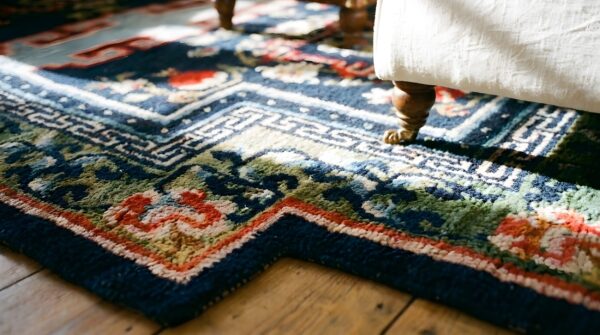 Pomegranate design antique floral geometric blue chinese saddle horse cover rug 11 Pomegranate design antique floral geometric blue chinese saddle horse cover rug (sku 25328) - in-room detail