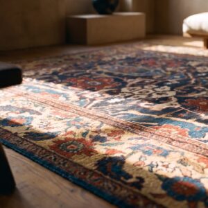 Primitive Tribal Design Antique Blue Room Size Persian Sultanabad Rug (SKU 21242) - in-room detail