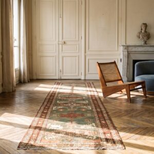 Primitive Tribal Design Antique Persian Heriz Serapi Hallway Runner Rug (SKU 20885) - room view