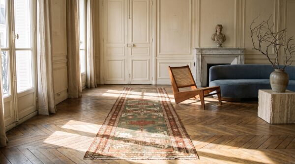 Primitive tribal design antique persian heriz serapi hallway runner rug 6 Primitive tribal design antique persian heriz serapi hallway runner rug (sku 20885) - room view