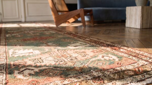 Primitive tribal design antique persian heriz serapi hallway runner rug 7 Primitive tribal design antique persian heriz serapi hallway runner rug (sku 20885) - in-room detail