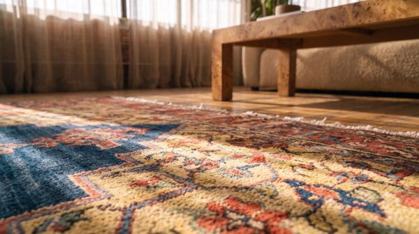 Antique primitive tribal geometric medallion design persian bidjar rug 9 Antique primitive tribal geometric medallion design persian bidjar rug (sku 21623) - in-room detail