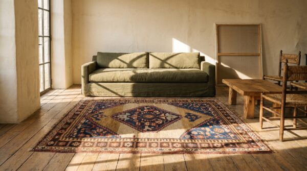 Primitive tribal antique small scatter size persian bidjar medallion rug 3 Primitive tribal antique small scatter size persian bidjar medallion rug (sku 18329) - room view