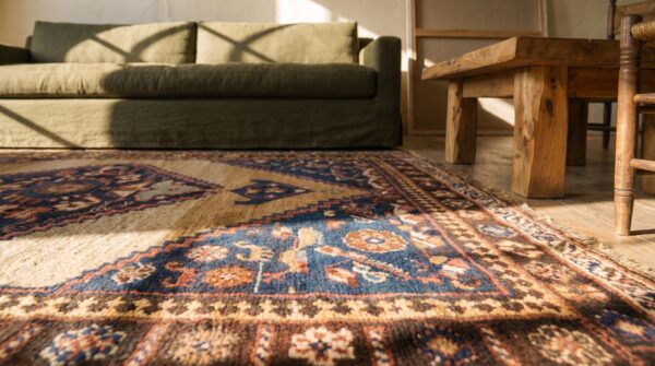 Primitive tribal antique small scatter size persian bidjar medallion rug 4 Primitive tribal antique small scatter size persian bidjar medallion rug (sku 18329) - in-room detail