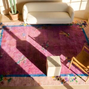 Hand Knotted Pile Purple 1920s Rectangle Wool Antique Rug (SKU 24217) - in-room detail