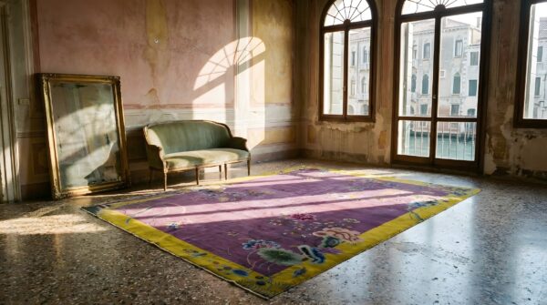 Antique wool purple hand knotted pile rug 9 Antique wool purple hand knotted pile rug (sku 24309) - room view