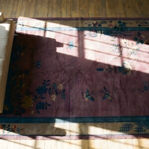 Purple Antique Floral Art Deco Chinese Carpet (SKU 23939) - styled overhead view