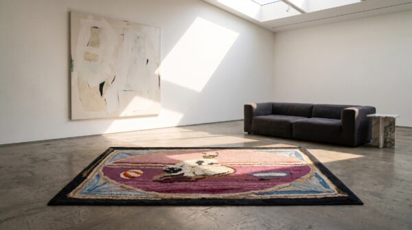 Purple hooked antique wool 1930s american small scatter size rug 7 Purple hooked antique wool 1930s american small scatter size rug (sku 20249) - room view