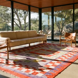 Purple Antique Navajo - Rio Grande Mexico Flat Weave Rug (SKU 25536) - room view