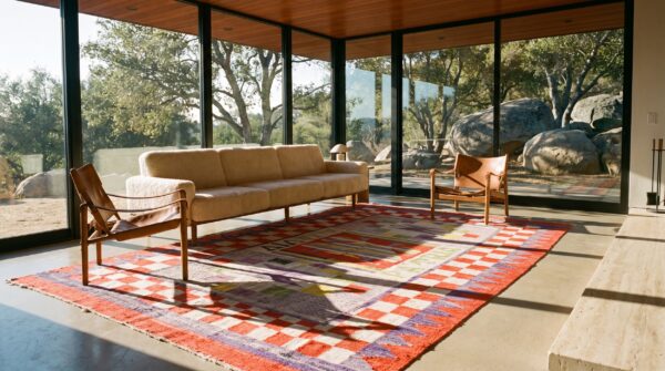 Purple antique navajo - rio grande mexico flat weave rug 7 Purple antique navajo - rio grande mexico flat weave rug (sku 25536) - room view
