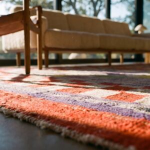 Purple Antique Navajo - Rio Grande Mexico Flat Weave Rug (SKU 25536) - in-room detail