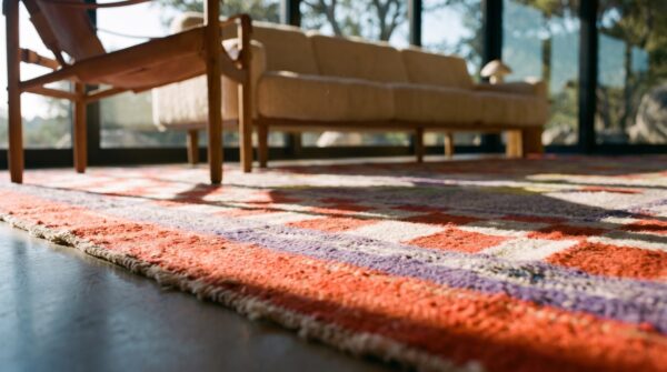 Purple antique navajo - rio grande mexico flat weave rug 8 Purple antique navajo - rio grande mexico flat weave rug (sku 25536) - in-room detail