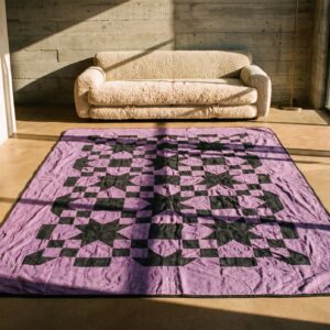 Purple Antique Quilt Allover Geometric Needlework Rug (SKU 20646) - room view
