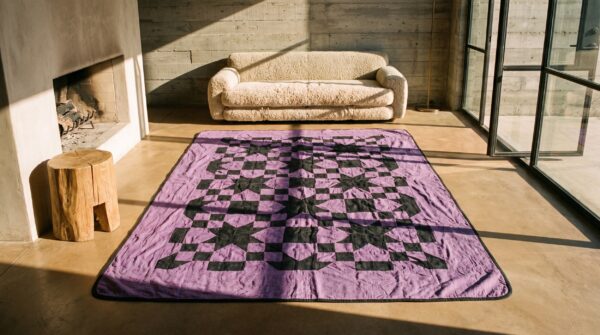 Purple antique quilt allover geometric needlework rug 7 Purple antique quilt allover geometric needlework rug (sku 20646) - room view