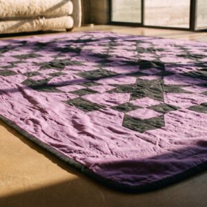Purple Antique Quilt Allover Geometric Needlework Rug (SKU 20646) - in-room detail
