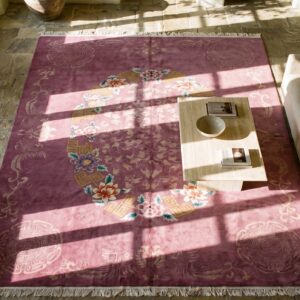 Purple Antique Rectangle Chinese - Art Deco Wool 1920s Room Size Knotted Rug (SKU 21911) - styled overhead view