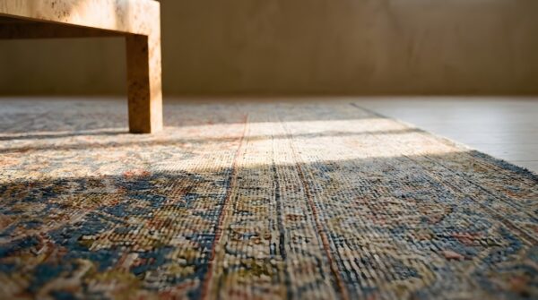 Antique qazvin persian allover geometric knotted rug 8 Antique qazvin persian allover geometric knotted rug (sku 25224) - in-room detail