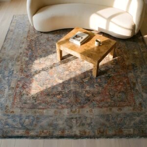 Antique Qazvin Persian Allover Geometric Knotted Rug (SKU 25224) - styled overhead view