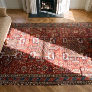 Antique Quchan - Kordi Hallway Runner Wool Red Rug (SKU 25525) - styled overhead view