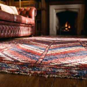 Antique Quchan Kordi Persian Allover Geometric Square Rug (SKU 25111) - in-room detail