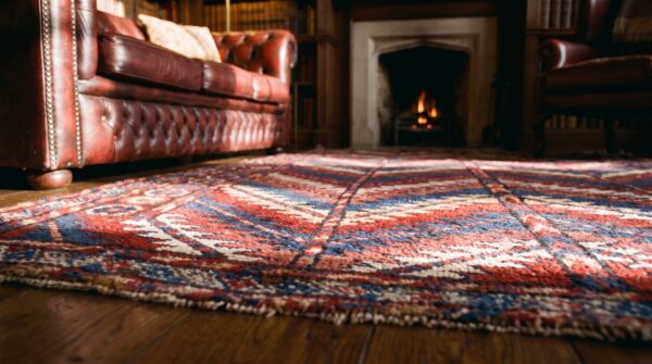 Antique quchan kordi persian allover geometric square rug 8 Antique quchan kordi persian allover geometric square rug (sku 25111) - in-room detail