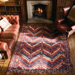 Antique Quchan Kordi Persian Allover Geometric Square Rug (SKU 25111) - styled overhead view