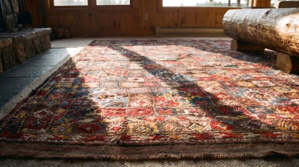 Antique quchan - kordi small scatter size wool multicolor rug 9 Antique quchan - kordi small scatter size wool multicolor rug (sku 24496) - in-room detail
