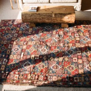 Antique Quchan - Kordi Small Scatter Size Wool Multicolor Rug (SKU 24496) - styled overhead view