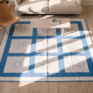 Antique Quilt Allover Floral Needlework Rug (SKU 20630) - styled overhead view