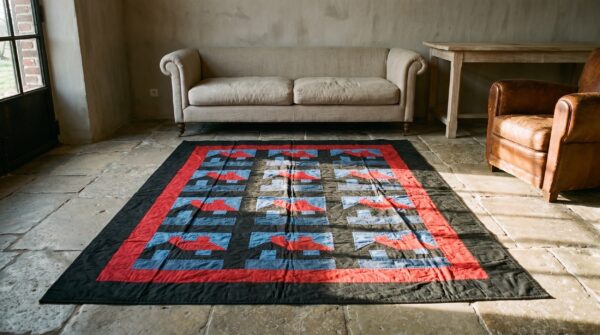 Antique quilt america blue 1920s rug 10 Antique quilt america blue 1920s rug (sku 20672) - room view