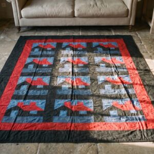 Antique Quilt America Blue 1920s Rug (SKU 20672) - styled overhead view