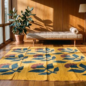 Antique Quilt America Flat Weave Square Yellow Rug (SKU 20674) - room view