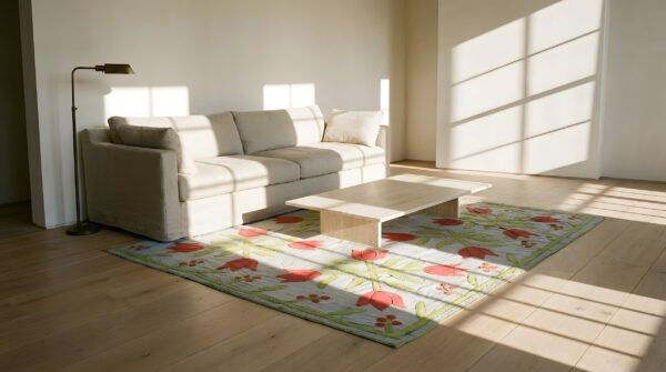 Antique quilt america floral flat weave square rug 7 Antique quilt america floral flat weave square rug (sku 25026) - room view