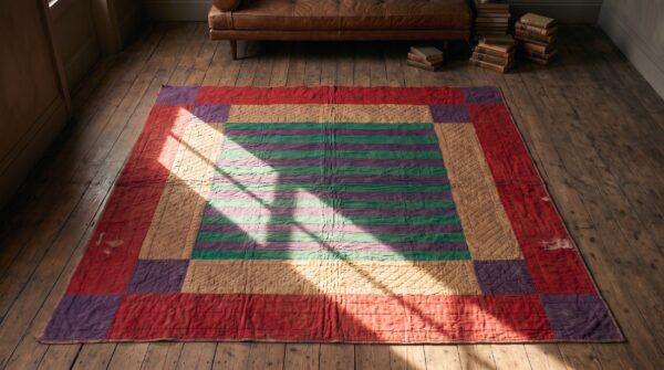 Antique quilt america multicolor 1900s multicolor rug (sku 20681) - styled overhead view