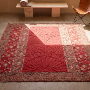 Antique Quilt American Red 1920s Square Rug (SKU 20659) - styled overhead view