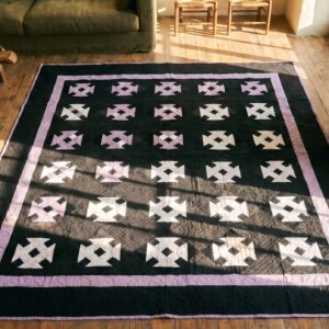 Antique Quilt American Knotted Square Rug (SKU 20614) - styled overhead view