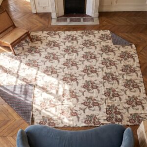 Antique Quilt American USA Allover Floral Needlework Square Rug (SKU 20624) - styled overhead view