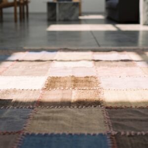 Antique Quilt American USA Geometric Medallion Square Hand Knotted Pile Rug (SKU 20675) - in-room detail