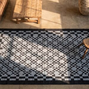 Antique Quilt Hallway Runner Wool Blue Rug (SKU 20653) - styled overhead view
