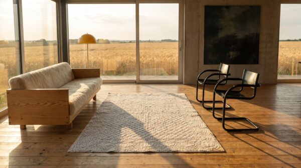 Antique quilt wool ivory square rug 5 Antique quilt wool ivory square rug (sku 20627) - room view