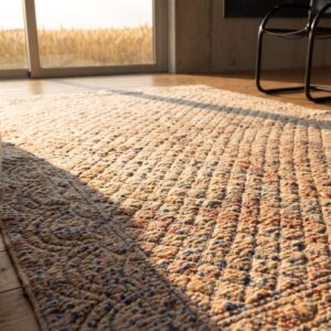 Antique Quilt Wool Ivory Square Rug (SKU 20627) - in-room detail
