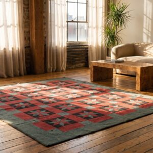 Antique Quilt Multicolor 1890s Wool Knotted America Small Scatter Size Rug (SKU 20697) - room view