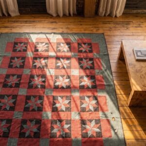 Antique Quilt Multicolor 1890s Wool Knotted America Small Scatter Size Rug (SKU 20697) - styled overhead view