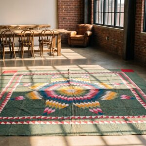 Antique Quilt Wool Multicolor Square Rug (SKU 20637) - room view