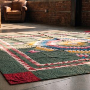 Antique Quilt Wool Multicolor Square Rug (SKU 20637) - in-room detail