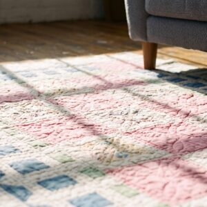 Antique Quilt Small Square Scatter Size Wool Ivory Rug (SKU 20615) - in-room detail
