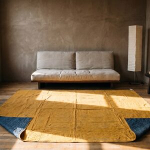Antique Quilt Small Square Wool Yellow Rug (SKU 20618) - room view