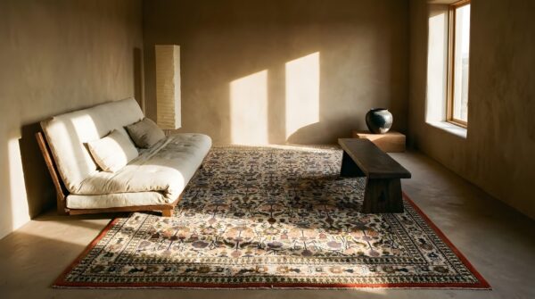 Antique qum iran knotted rug (sku 25576) - room view